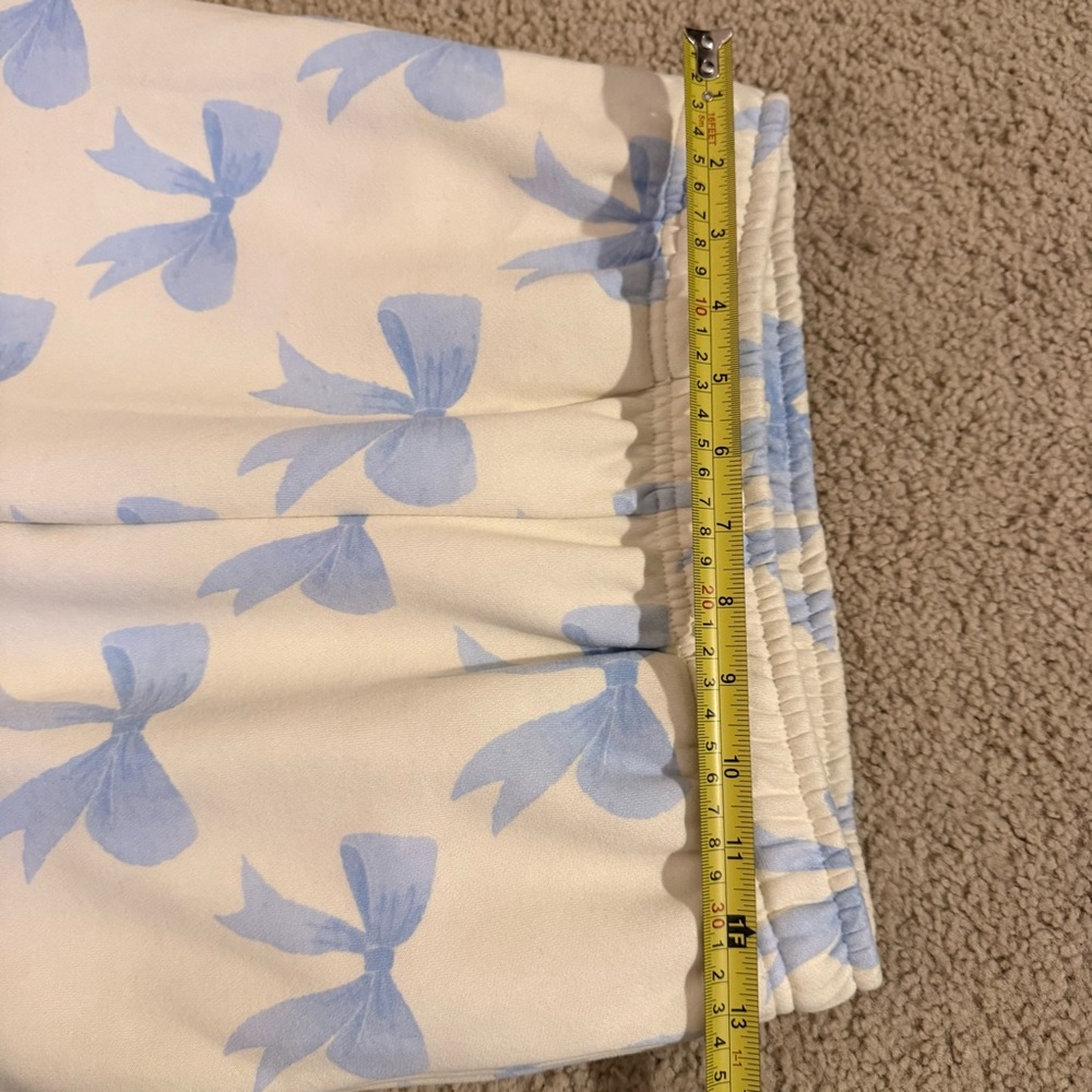 HappyCamp3r Bow Print Joggers Coquette Sweatpants Cream Blue Size Small - Picture 3 of 7